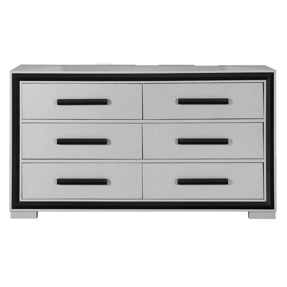 Gray and Black Wood Six Drawer Double Dresser - 60-inch