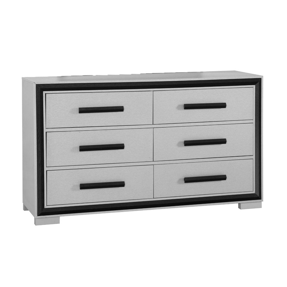 Gray and Black Wood Six Drawer Double Dresser - 60-inch
