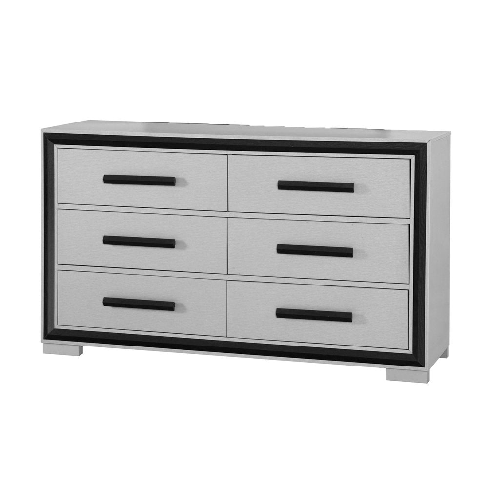Gray and Black Wood Six Drawer Double Dresser - 60-inch