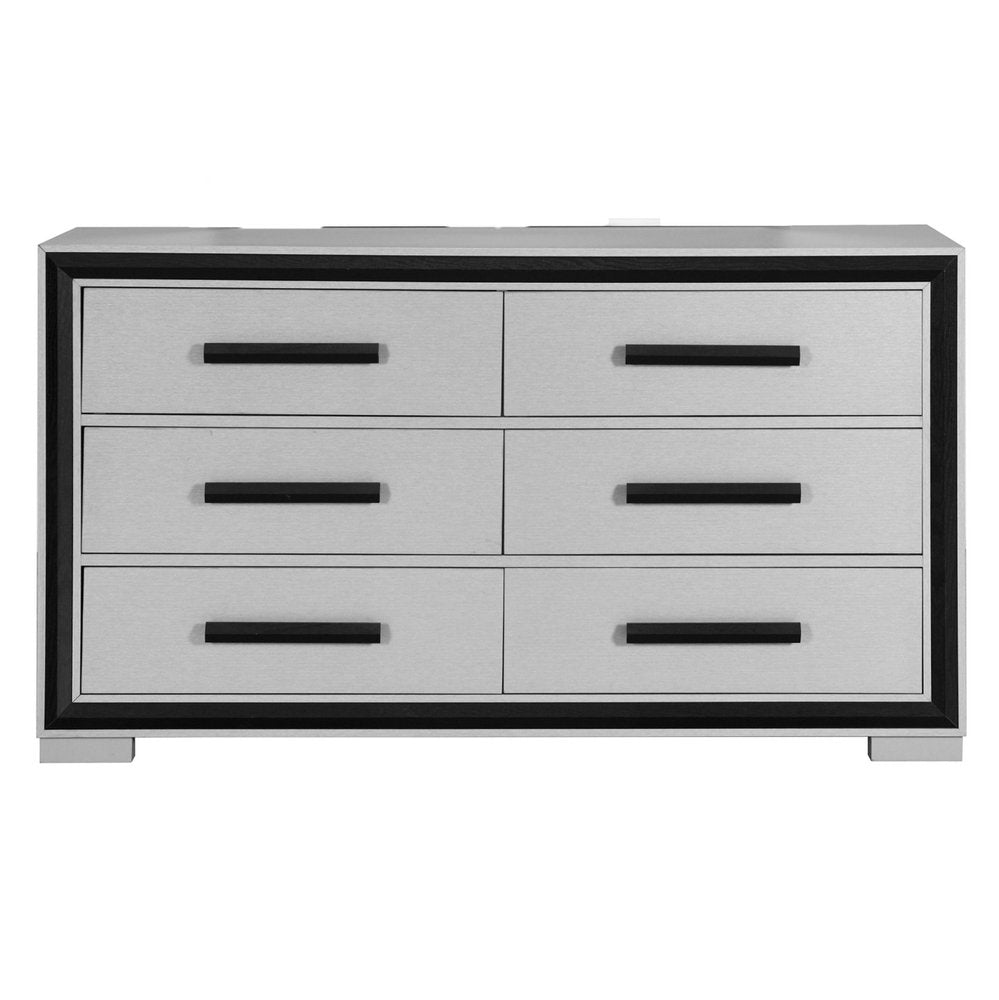 Gray and Black Wood Six Drawer Double Dresser - 60-inch
