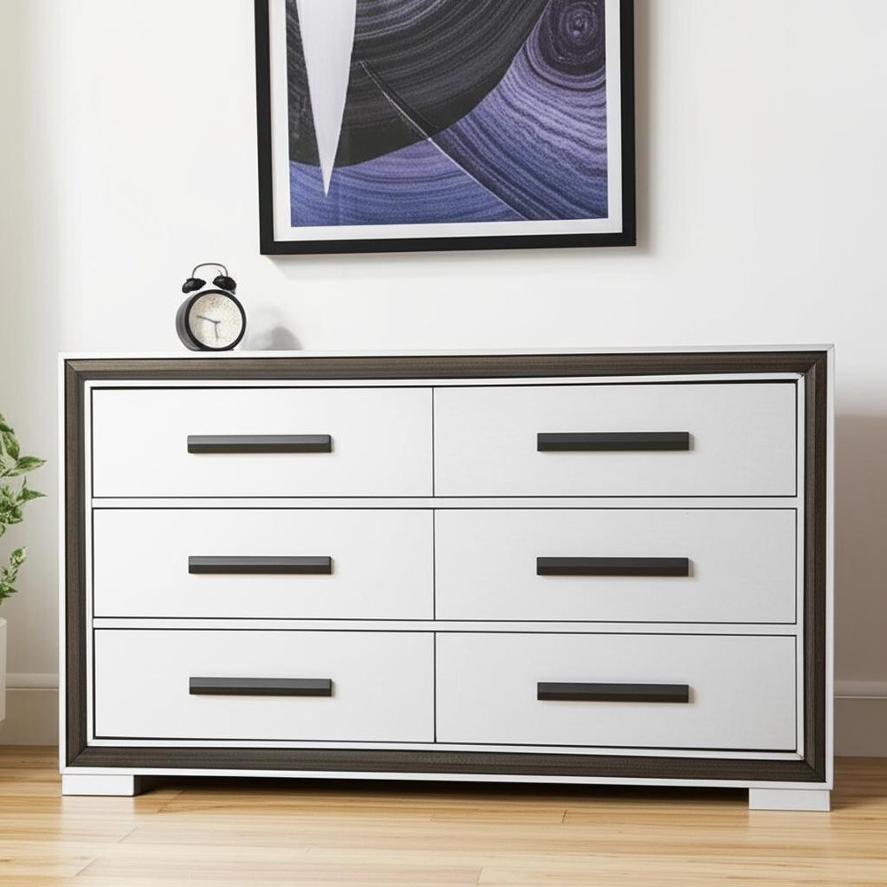 Gray and Black Wood Six Drawer Double Dresser - 60-inch