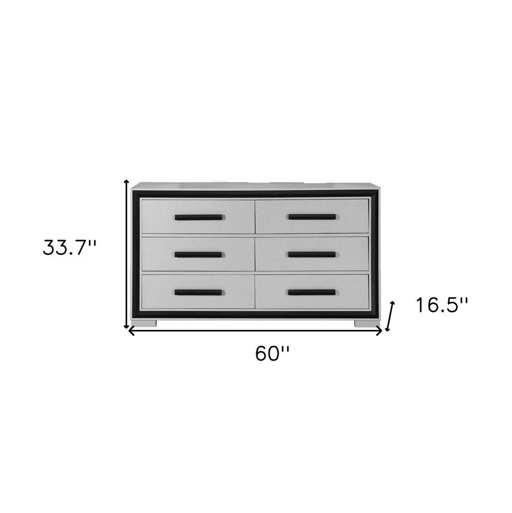 Gray and Black Wood Six Drawer Double Dresser - 60-inch