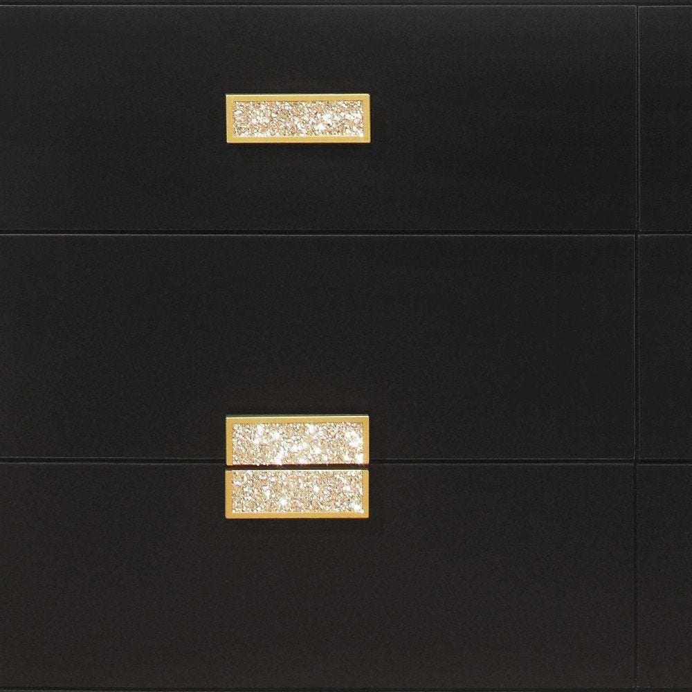 Black and Gold Faux Crystal Bling Wood Six Drawer Double Dresser - 62-inch