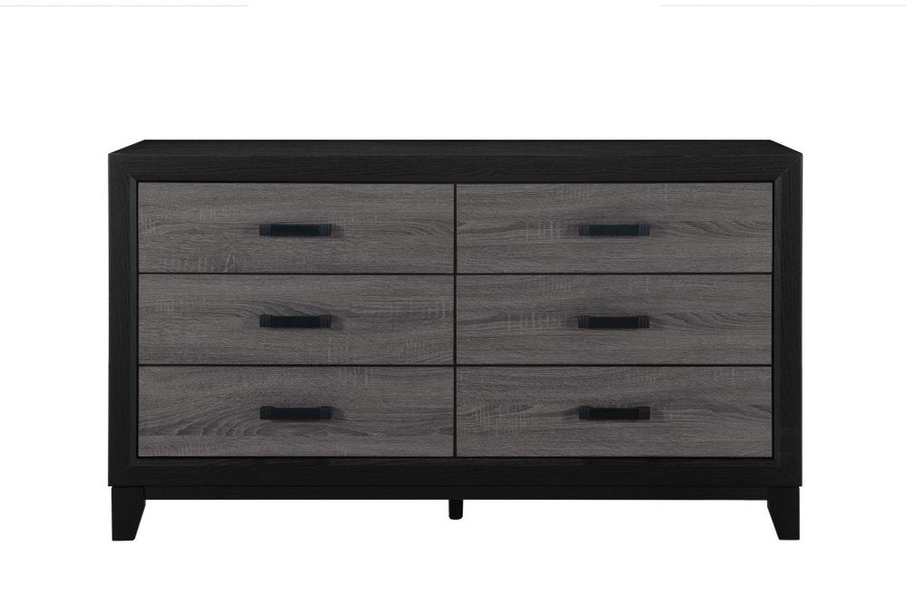 Black and Gray Wood Six Drawer Double Dresser - 58-inch