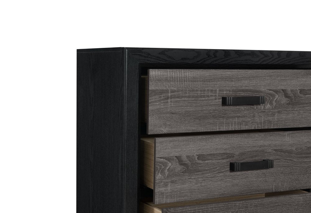 Black and Gray Wood Six Drawer Double Dresser - 58-inch
