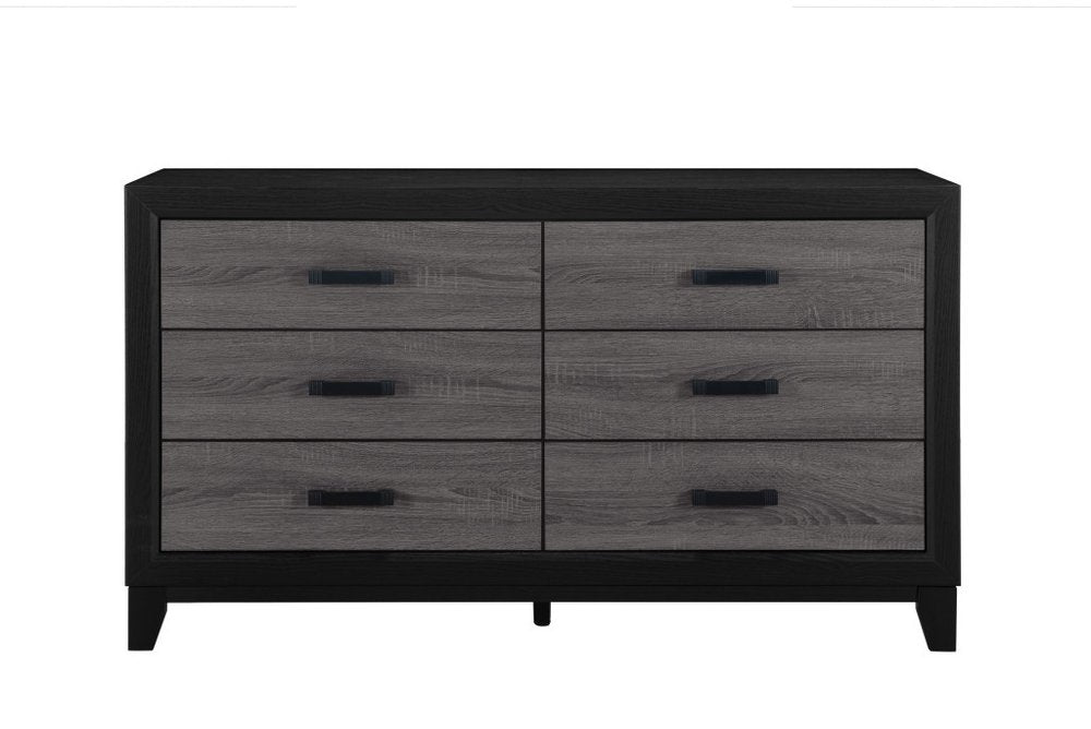 Black and Gray Wood Six Drawer Double Dresser - 58-inch