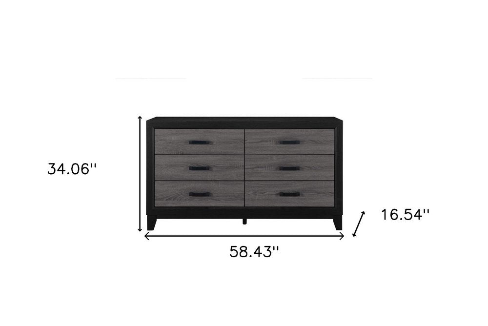 Black and Gray Wood Six Drawer Double Dresser - 58-inch