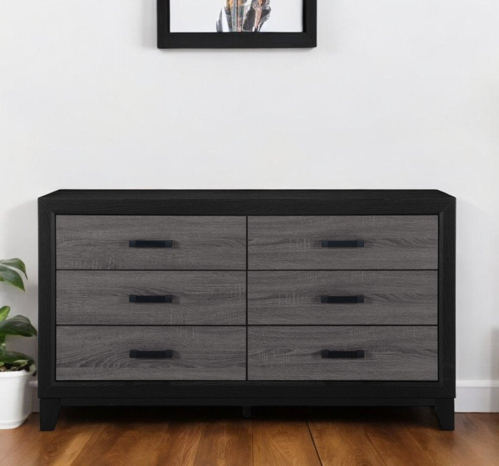 Black and Gray Wood Six Drawer Double Dresser - 58-inch