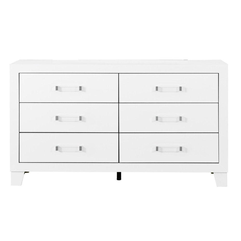 White Wood Six Drawer Double Dresser - 58-inch