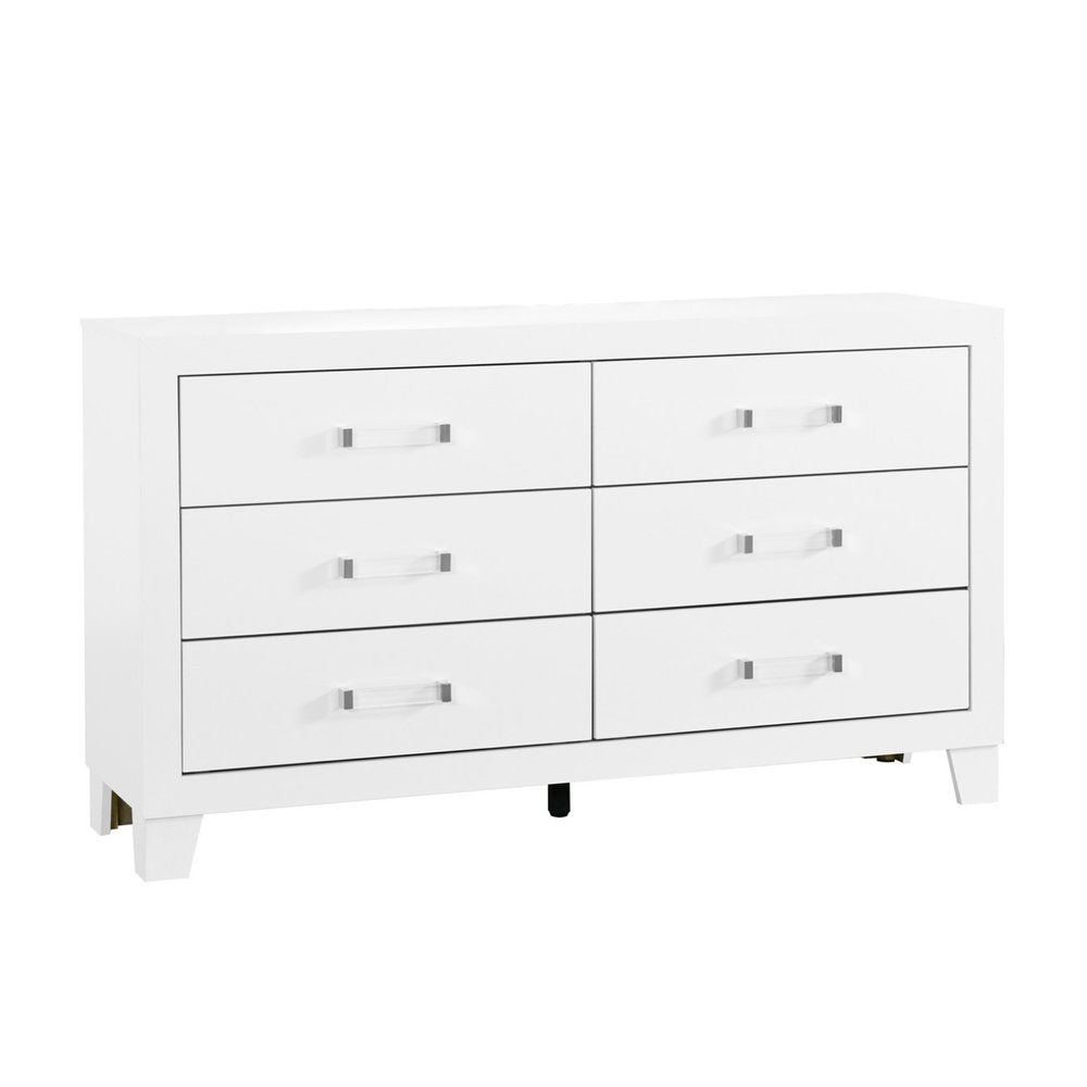 White Wood Six Drawer Double Dresser - 58-inch
