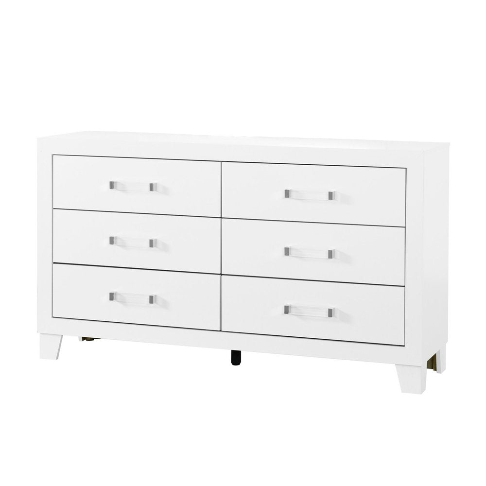 White Wood Six Drawer Double Dresser - 58-inch