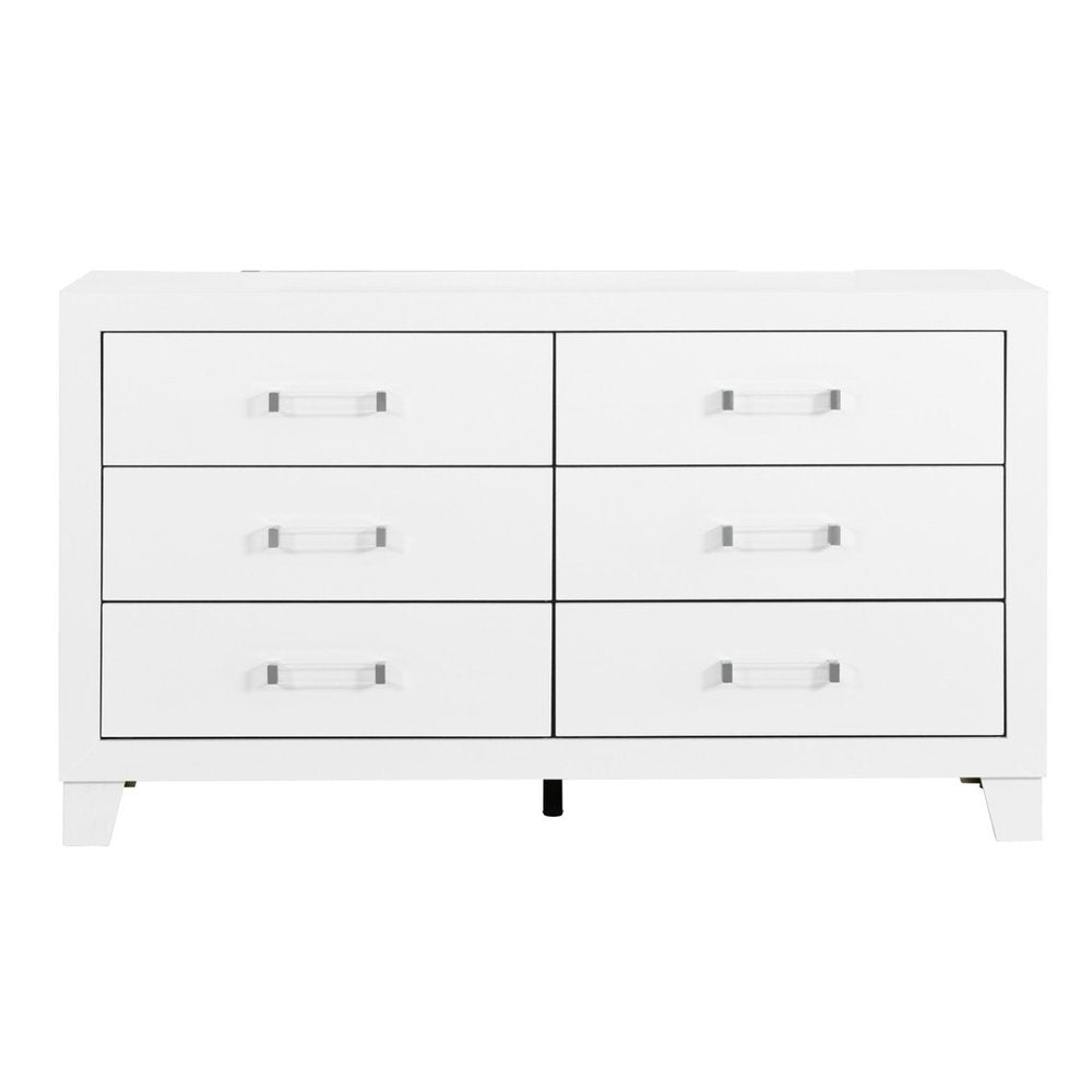 White Wood Six Drawer Double Dresser - 58-inch