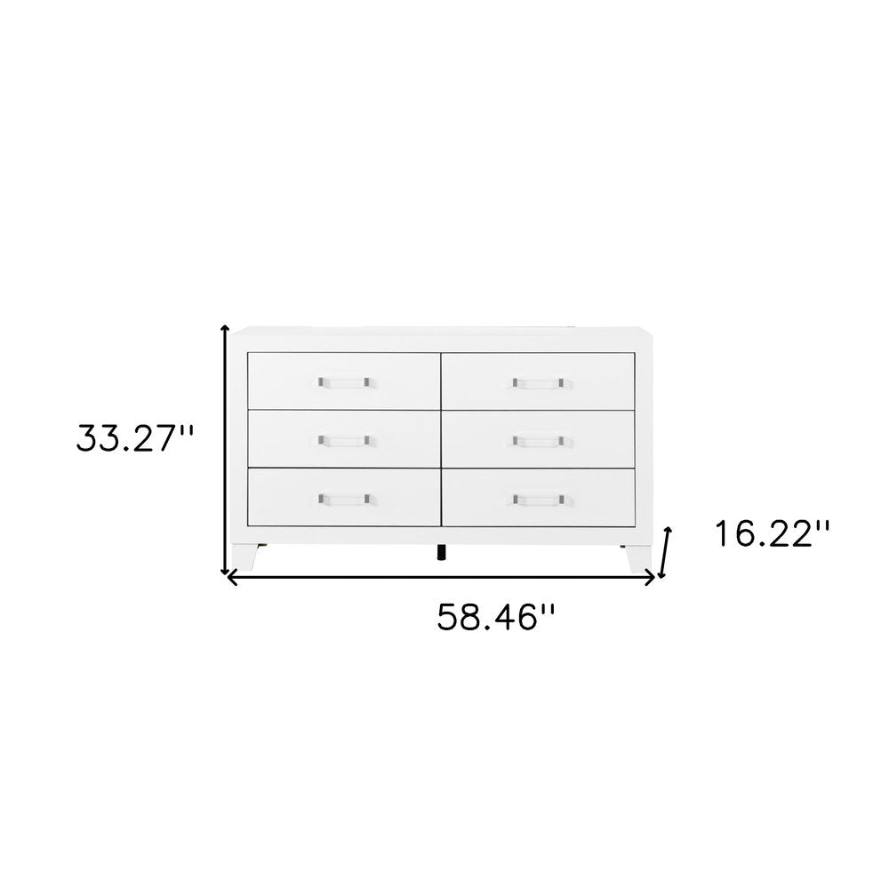 White Wood Six Drawer Double Dresser - 58-inch