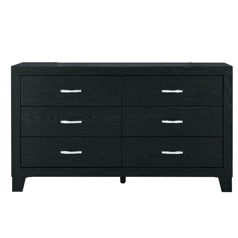 Black Wood Six Drawer Double Dresser - 58-inch