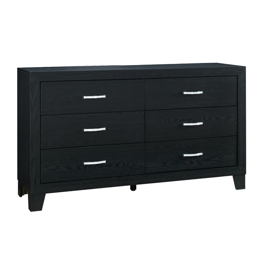 Black Wood Six Drawer Double Dresser - 58-inch