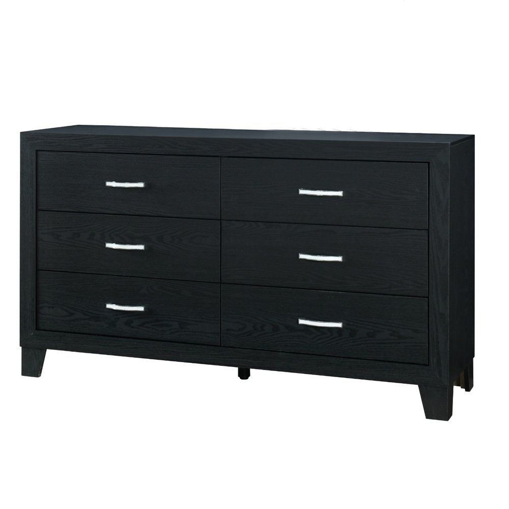 Black Wood Six Drawer Double Dresser - 58-inch