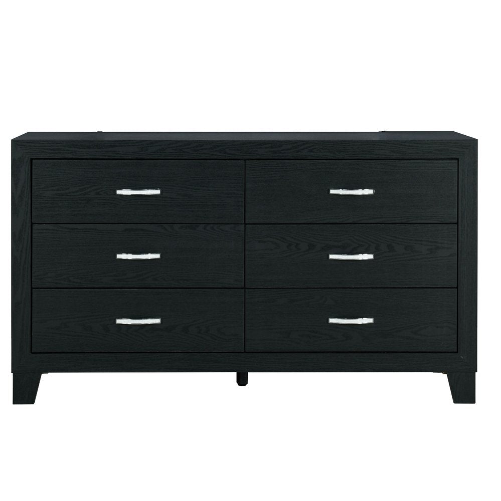 Black Wood Six Drawer Double Dresser - 58-inch