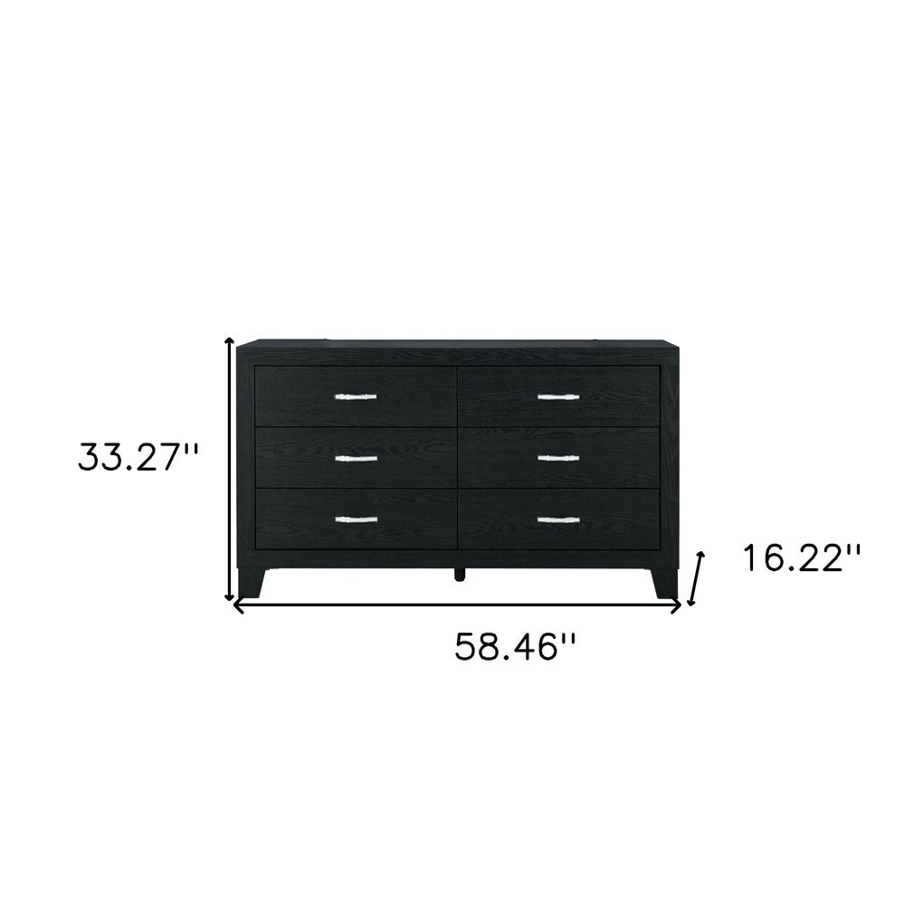 Black Wood Six Drawer Double Dresser - 58-inch