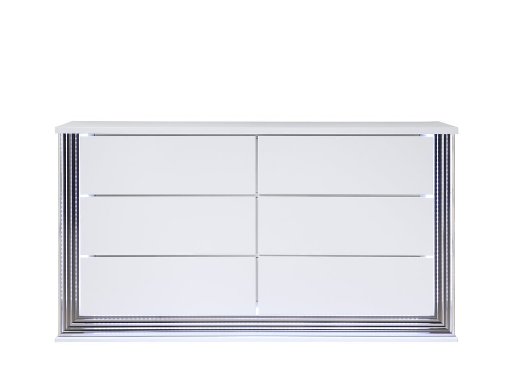 White Wood Lighted Six Drawer Double Dresser - 61-inch