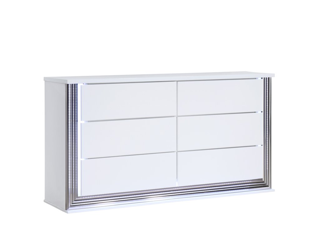 White Wood Lighted Six Drawer Double Dresser - 61-inch