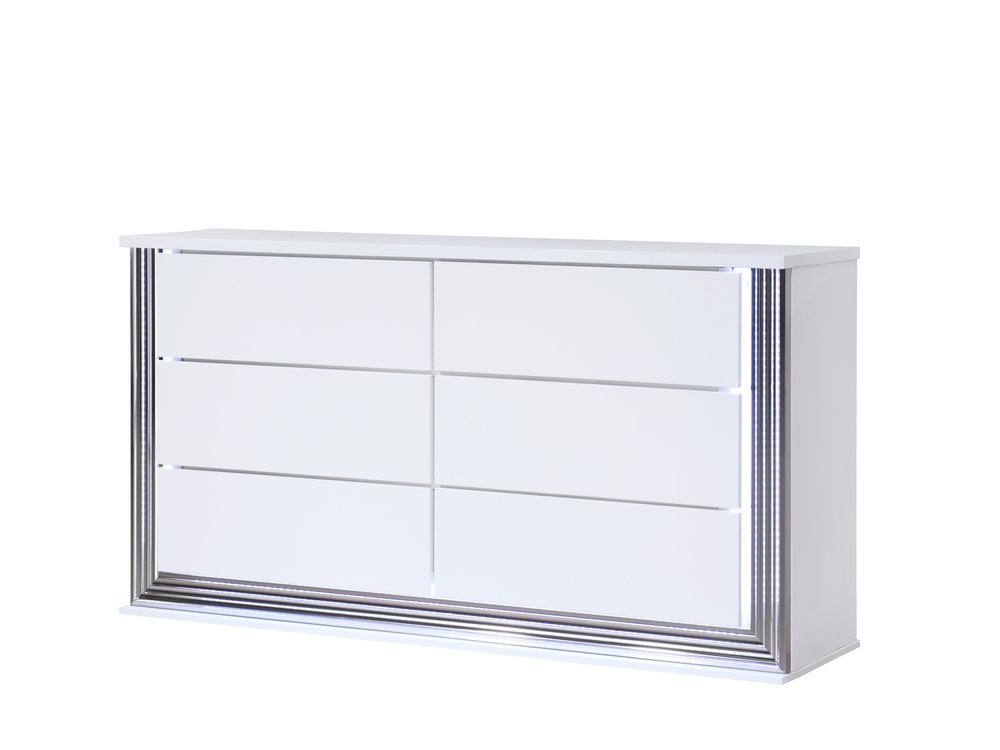 White Wood Lighted Six Drawer Double Dresser - 61-inch