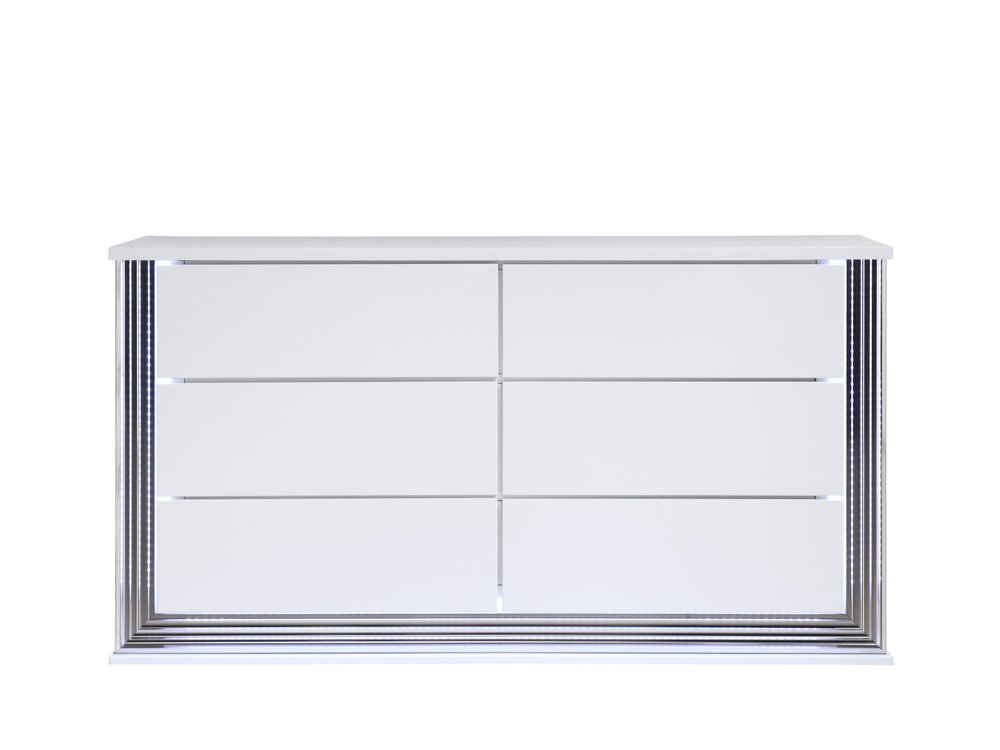 White Wood Lighted Six Drawer Double Dresser - 61-inch