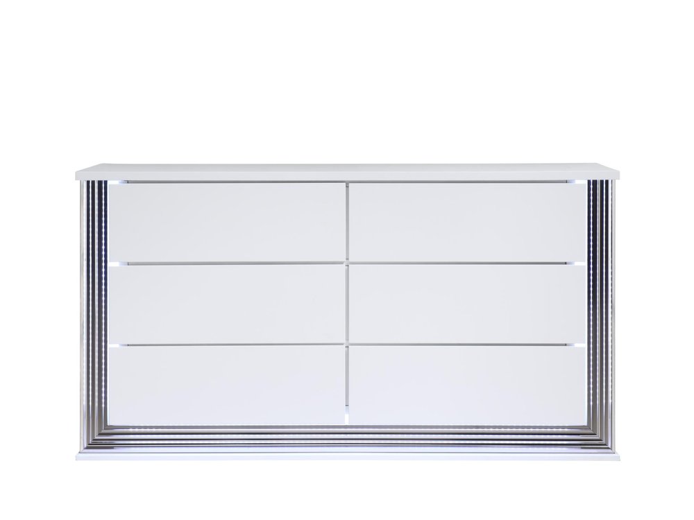 White Wood Lighted Six Drawer Double Dresser - 61-inch