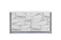 White Faux Marble and Wood Lighted Six Drawer Double Dresser - 61-inch
