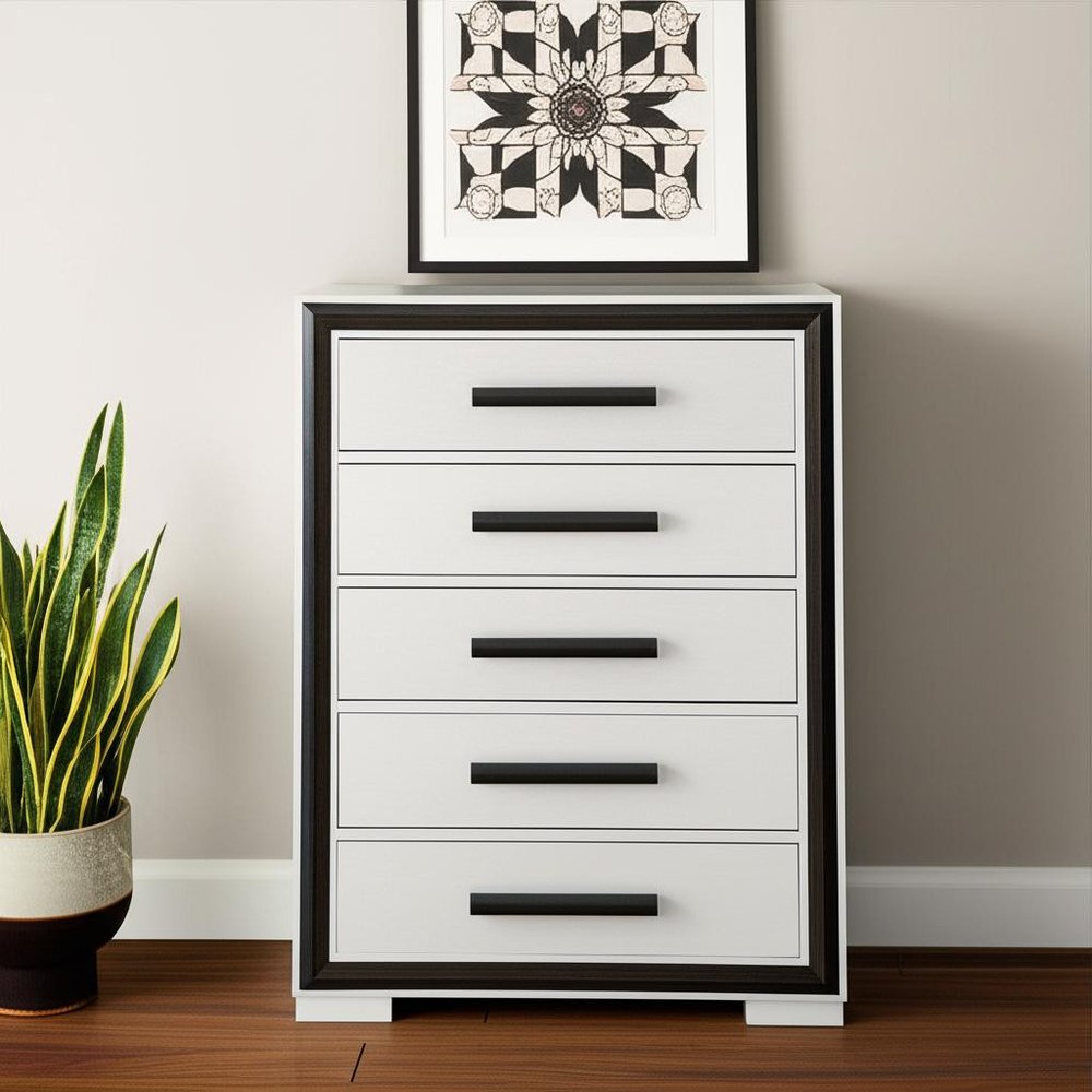 Gray and Black Wood Five Drawer Dresser - 48-inch