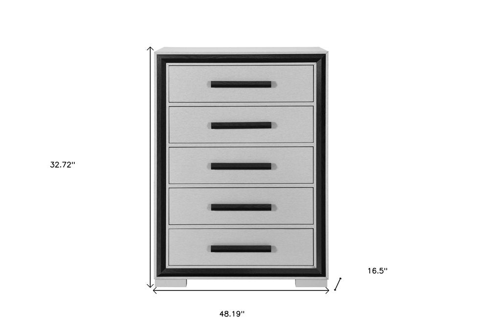 Gray and Black Wood Five Drawer Dresser - 48-inch