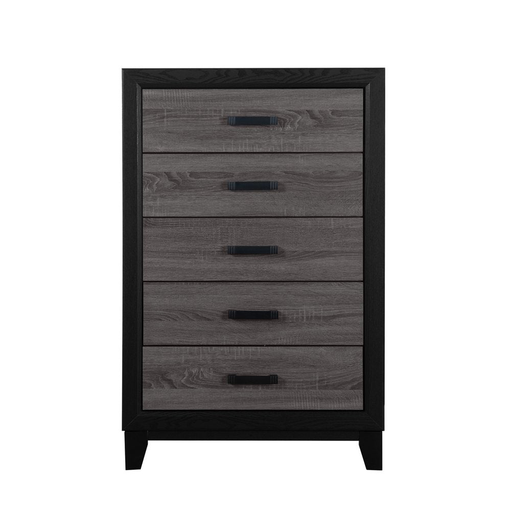 Black and Gray Wood Five Drawer Dresser - 32-inch