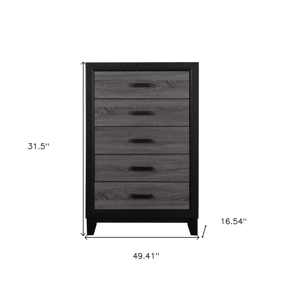 Black and Gray Wood Five Drawer Dresser - 32-inch