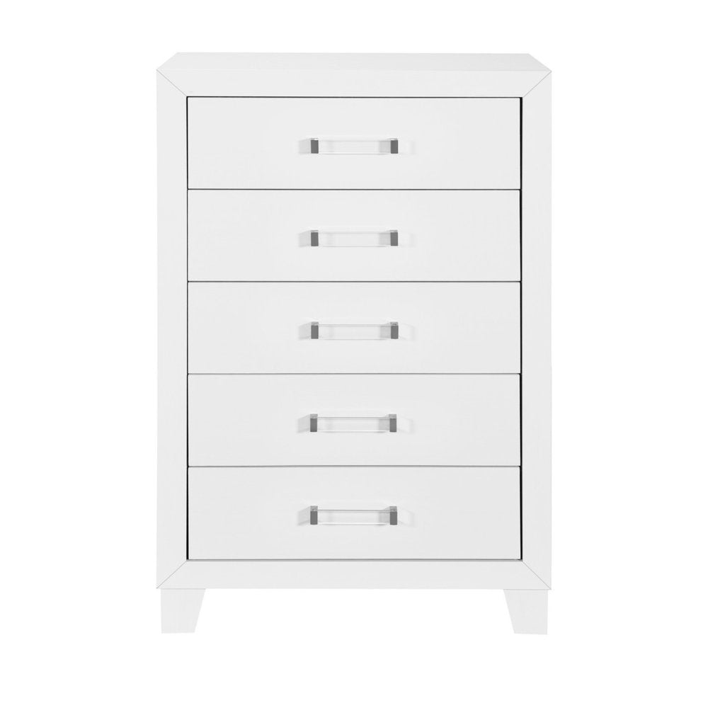 White Wood Five Drawer Dresser - 49-inch