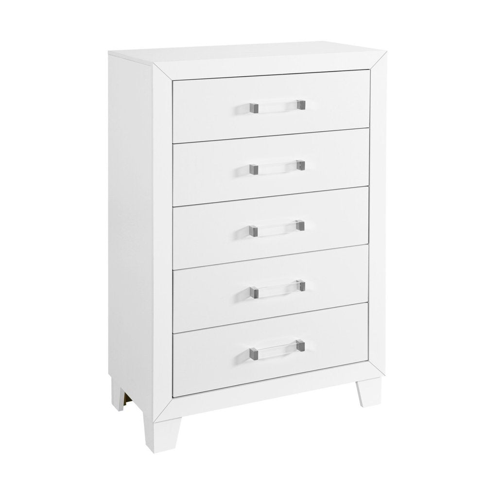 White Wood Five Drawer Dresser - 49-inch