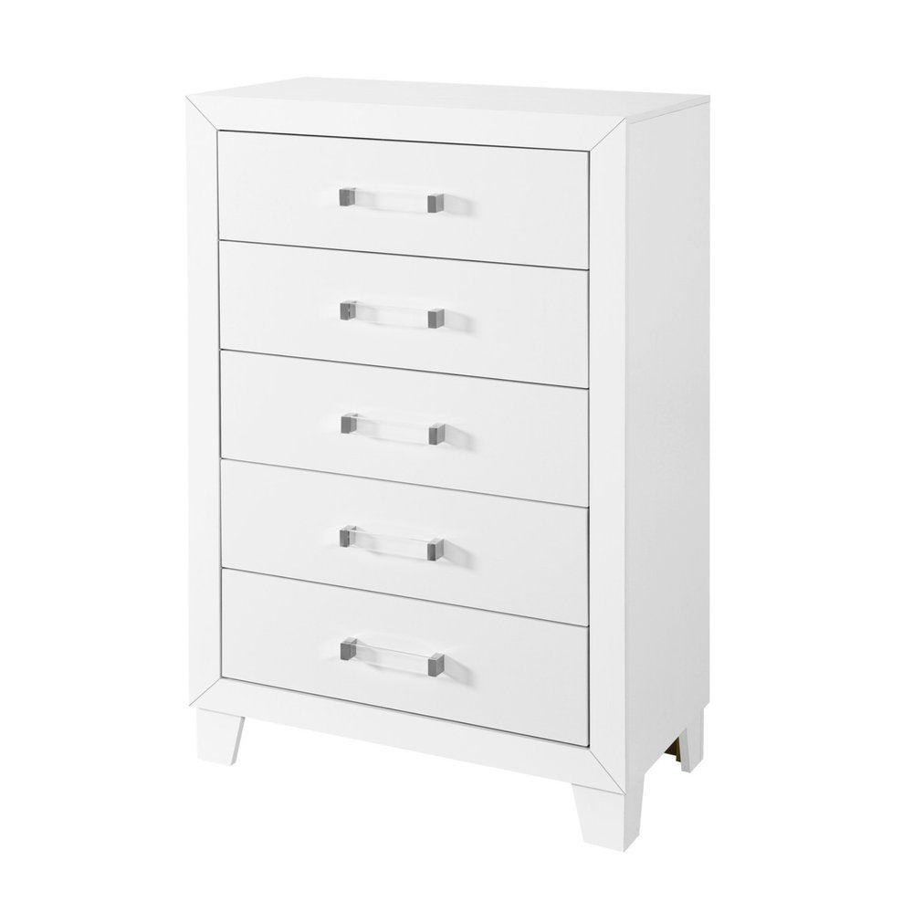 White Wood Five Drawer Dresser - 49-inch
