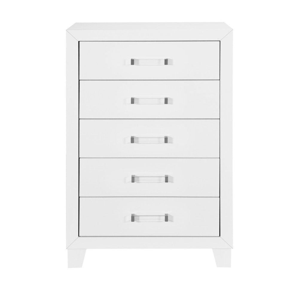 White Wood Five Drawer Dresser - 49-inch