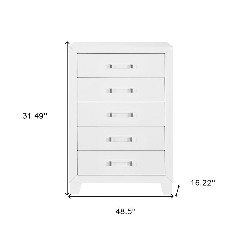 White Wood Five Drawer Dresser - 49-inch