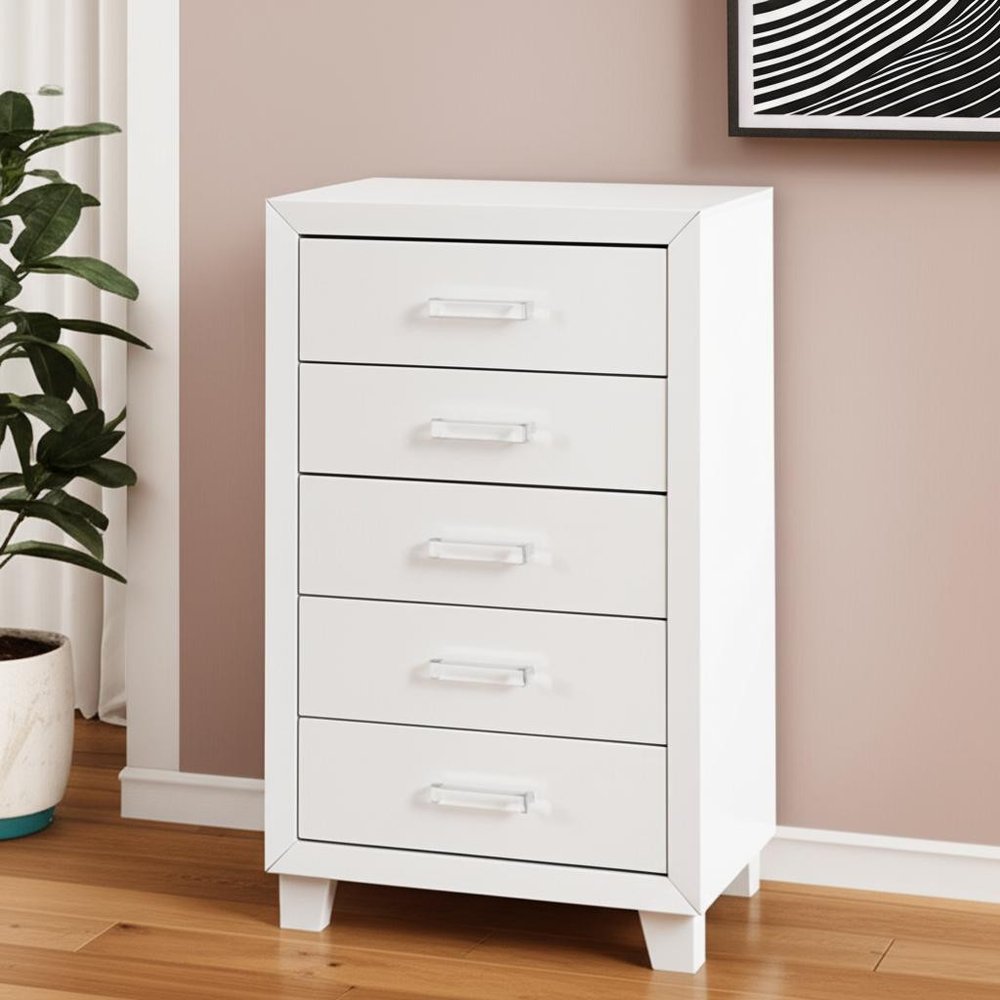 White Wood Five Drawer Dresser - 49-inch