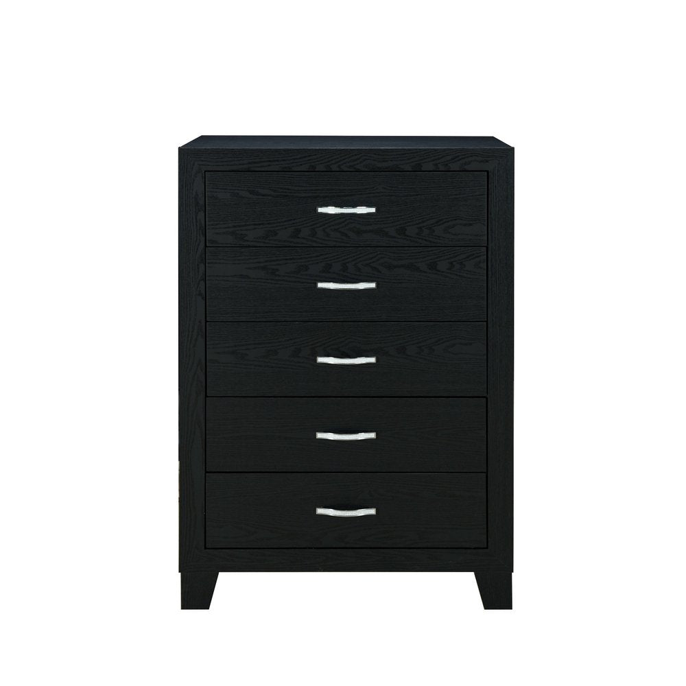 Black Wood Five Drawer Dresser - 49-inch