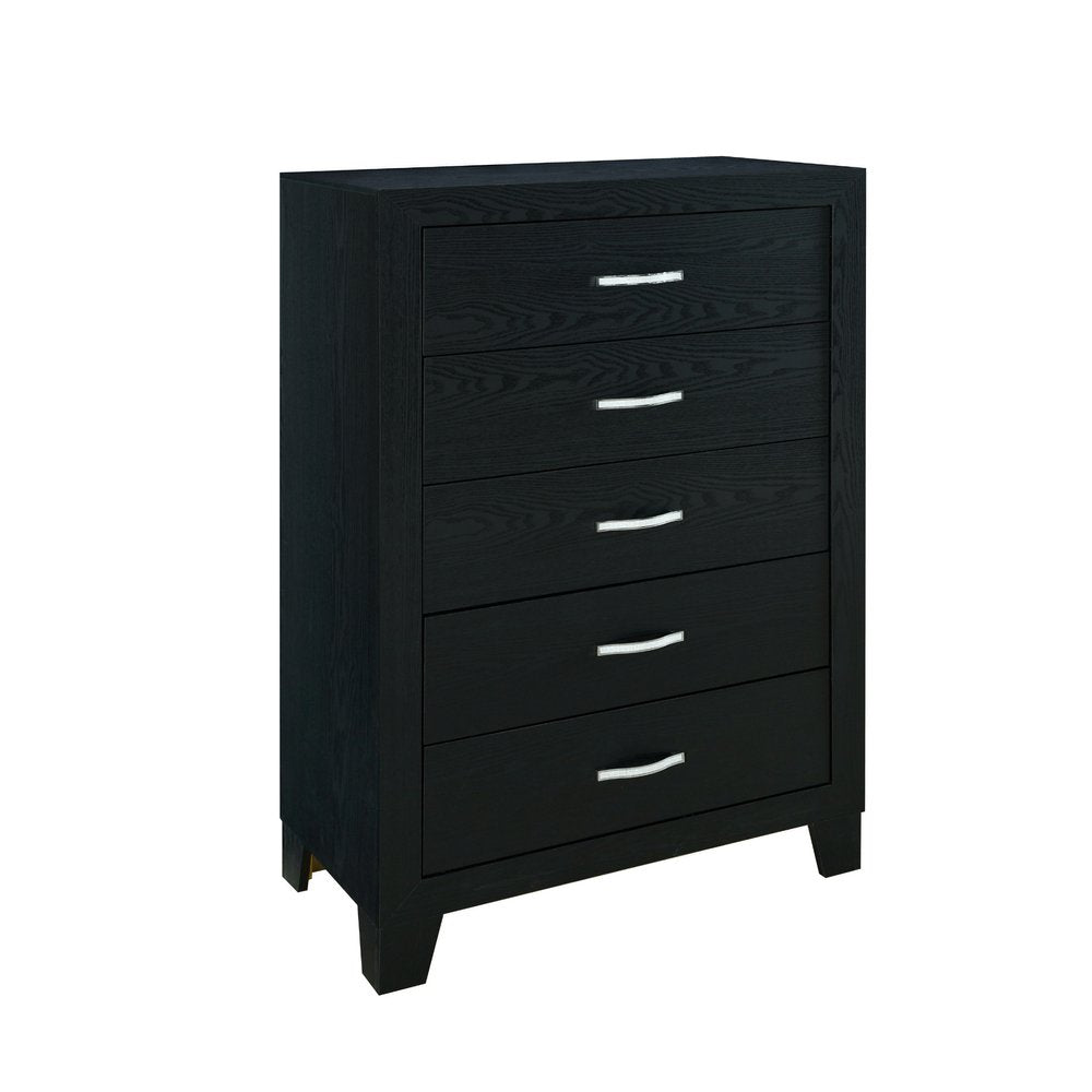 Black Wood Five Drawer Dresser - 49-inch