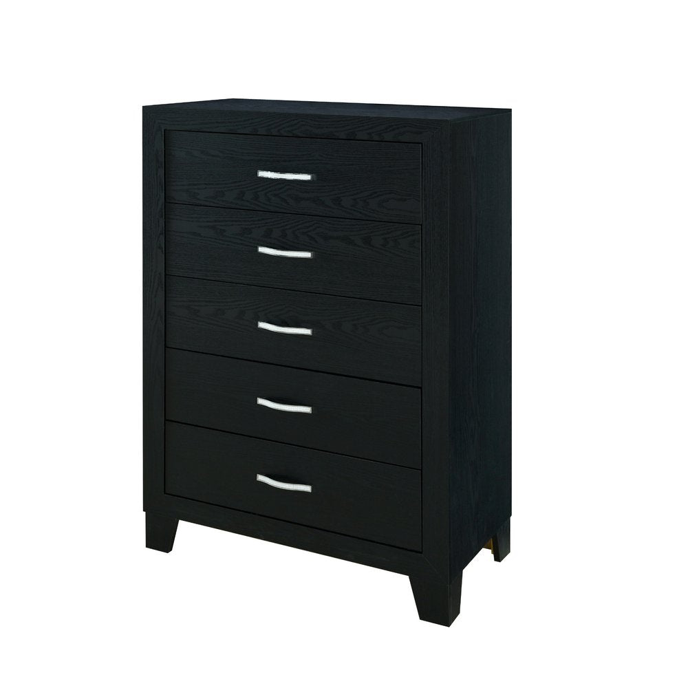 Black Wood Five Drawer Dresser - 49-inch