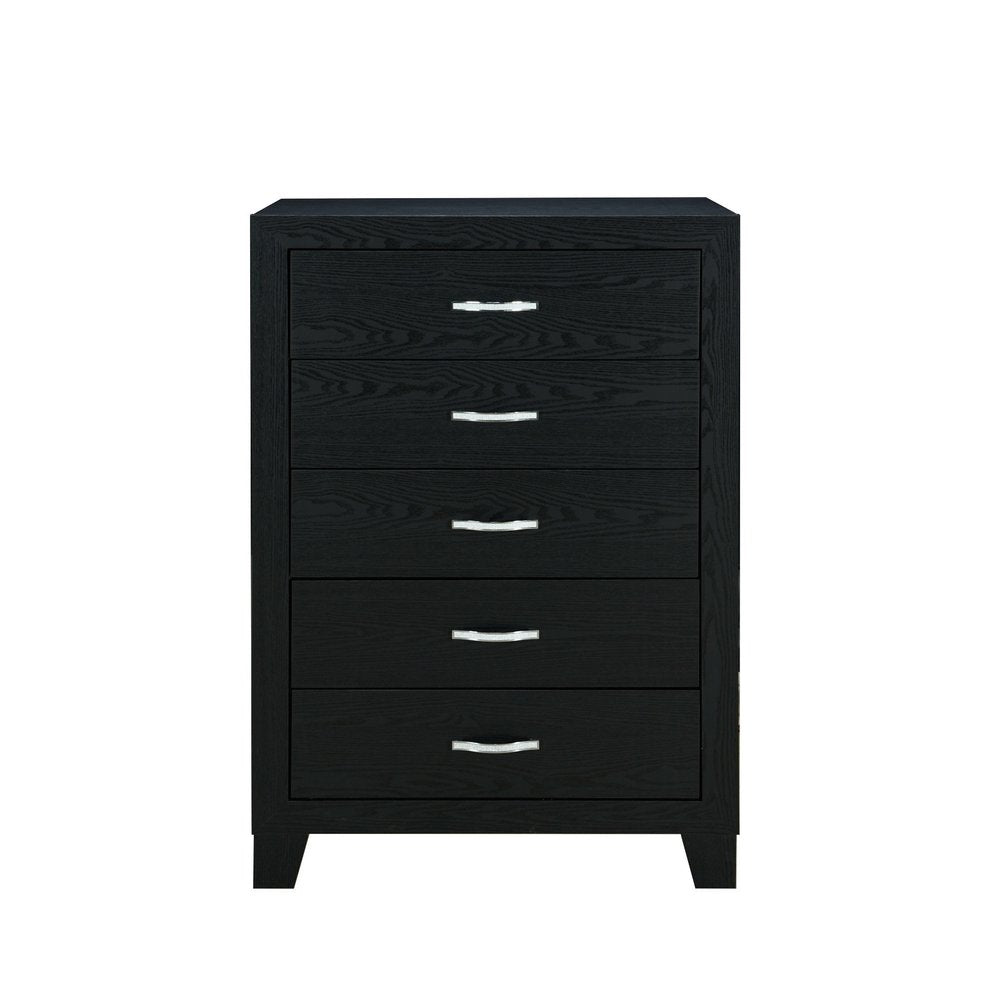 Black Wood Five Drawer Dresser - 49-inch