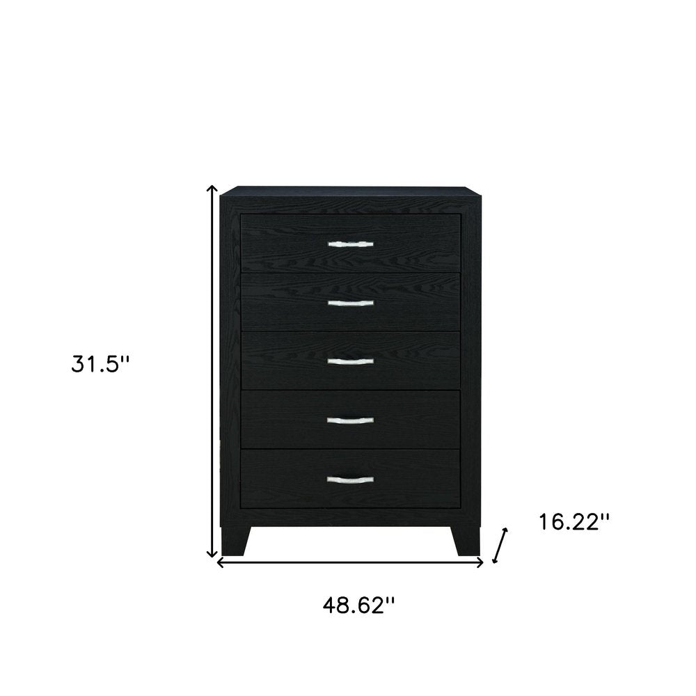 Black Wood Five Drawer Dresser - 49-inch
