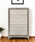 Beige and White Wood Lighted Five Drawer Dresser - 53-inch