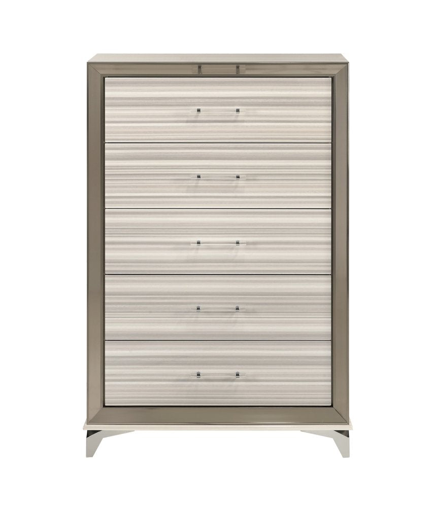 Beige and White Wood Lighted Five Drawer Dresser - 53-inch