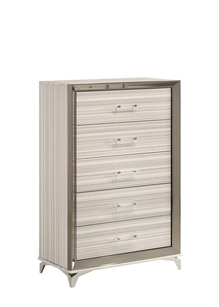 Beige and White Wood Lighted Five Drawer Dresser - 53-inch