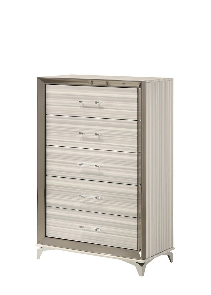 Beige and White Wood Lighted Five Drawer Dresser - 53-inch