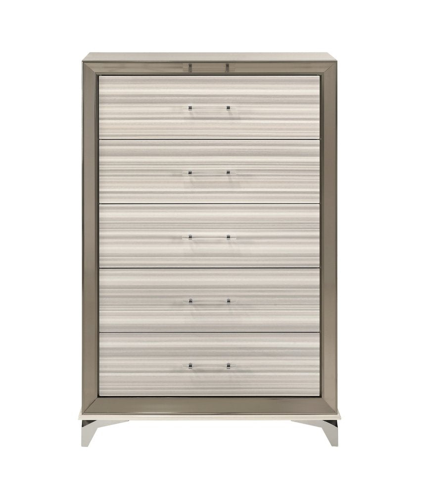 Beige and White Wood Lighted Five Drawer Dresser - 53-inch