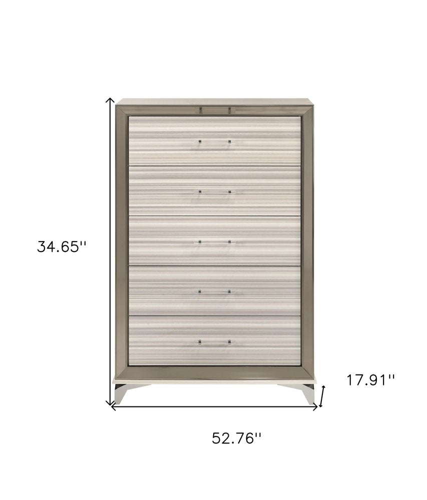 Beige and White Wood Lighted Five Drawer Dresser - 53-inch