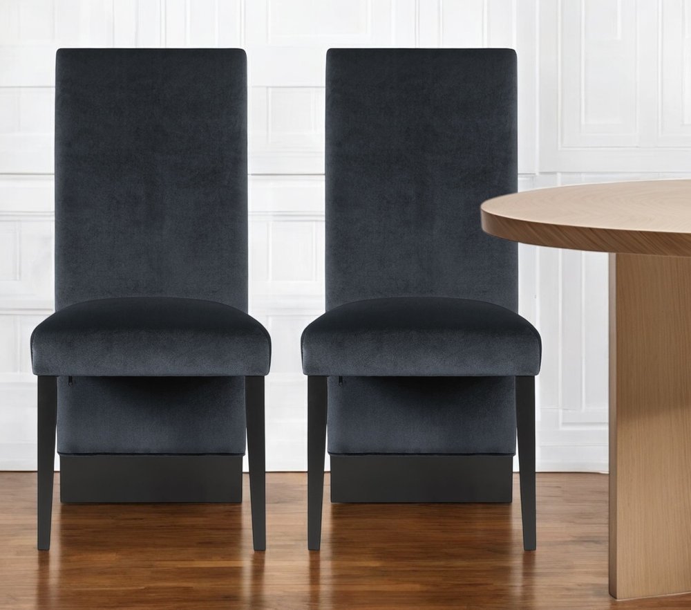 Set of Two Black Upholstered Velvet Dining Side Chairs
